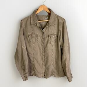 Tommy Bahama Relax 100% Linen Shirt Women’s L Roll Tab Sleeves Vintage Patina